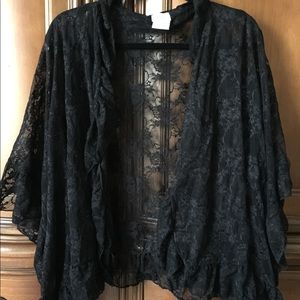 Free People Black Lace Kimono Top OS